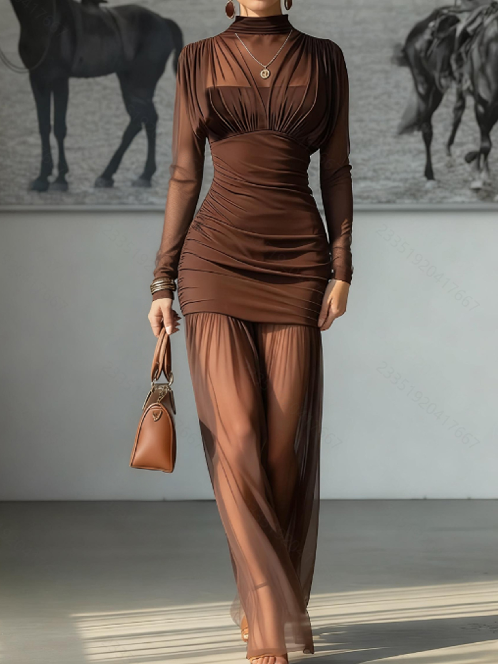 Sexy Mesh Sheer Bodycon Dress - Elegante Abito Aderente Trasparente a Maniche