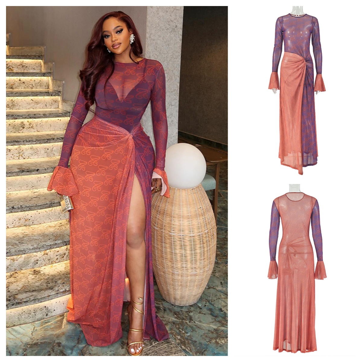 Sexy Mesh Sheer Bodycon Dress - Abito lungo da donna sexy Y2K