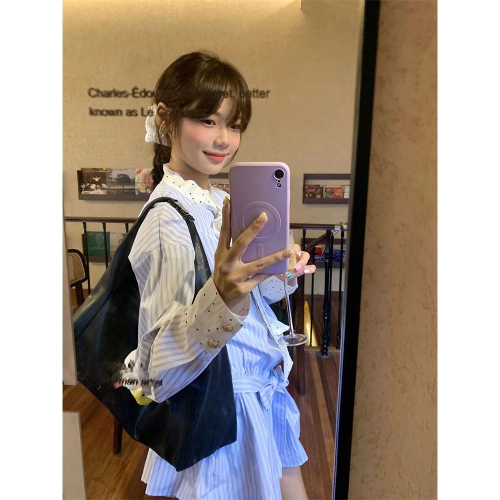 Korean Style A Line Shirt Dress - Abito camicia a maniche lunghe a