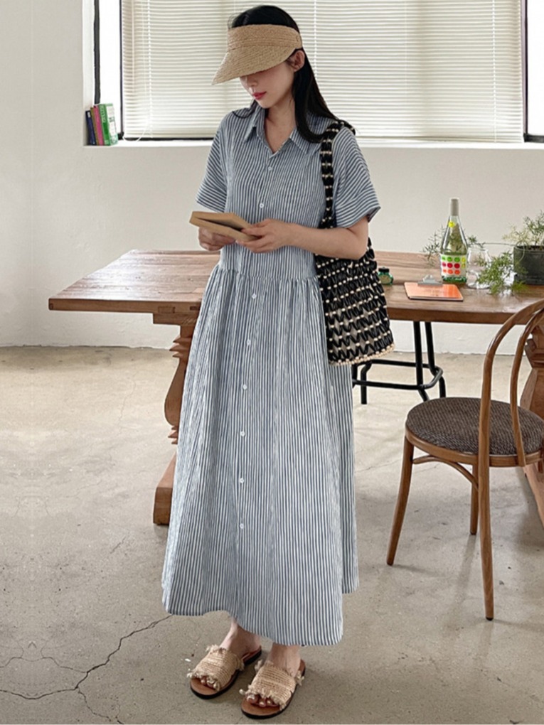 Abito camicia a righe in stile - Korean Style A Line Shirt Dress recensione e prezzo