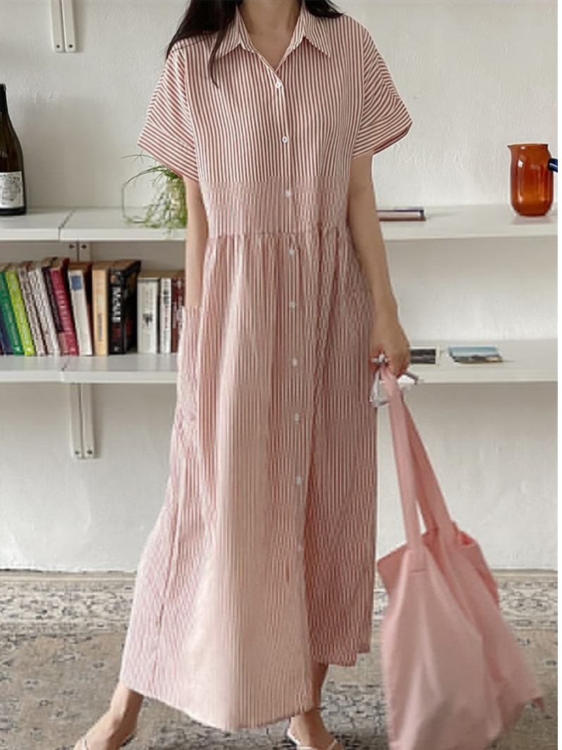 Abito camicia a righe in stile - Korean Style A Line Shirt Dress recensione e prezzo