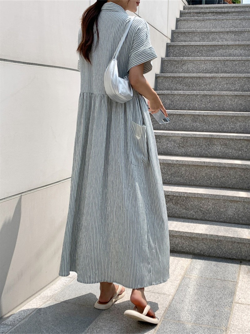 Abito camicia a righe in stile - Korean Style A Line Shirt Dress recensione e prezzo