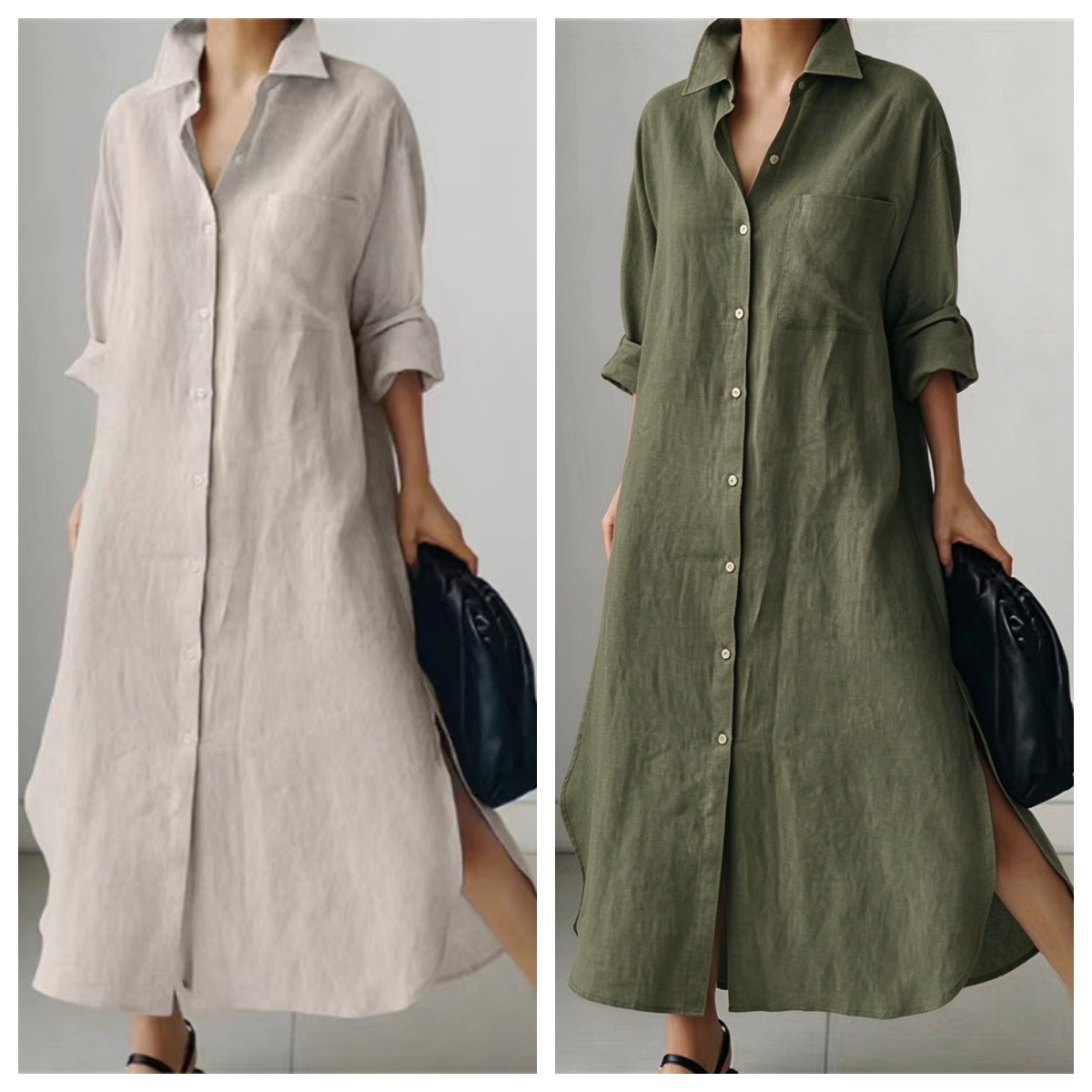 Abito lungo elegante da donna  - Casual Loose Linen Shirt Dress recensione e prezzo