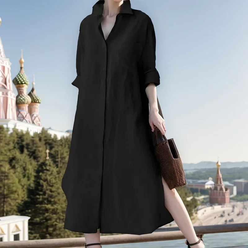 Abito lungo elegante da donna  - Casual Loose Linen Shirt Dress recensione e prezzo