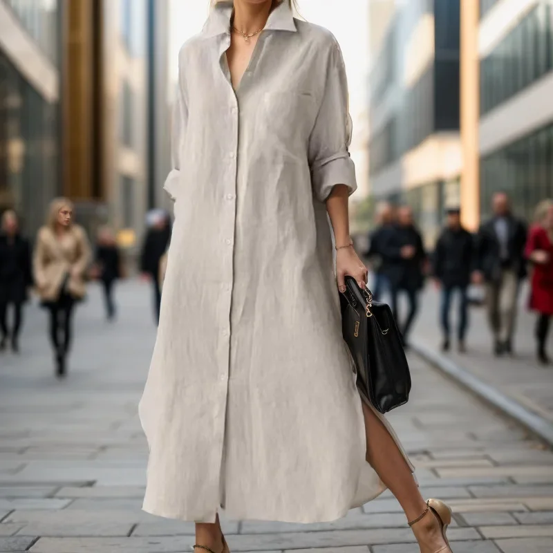 Abito lungo elegante da donna  - Casual Loose Linen Shirt Dress recensione e prezzo