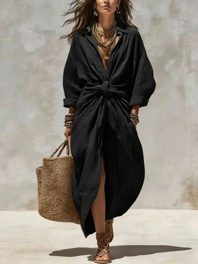 Abito lungo da donna in lino e - Casual Loose Linen Shirt Dress recensione e prezzo