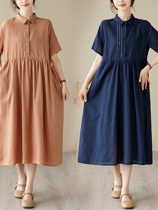 Abito Casual in Cotone e Lino  - Casual Loose Linen Shirt Dress recensione e prezzo